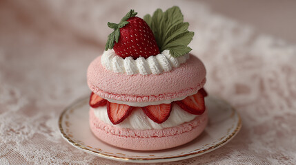 A delicious strawberry macaron, a delightful treat for dessert lovers