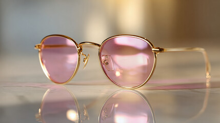 Stylish pink lens sunglasses with a golden frame