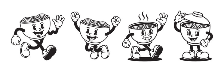 Ramen Noodle and Soup Bowl Mascot Characters for Restaurant Branding