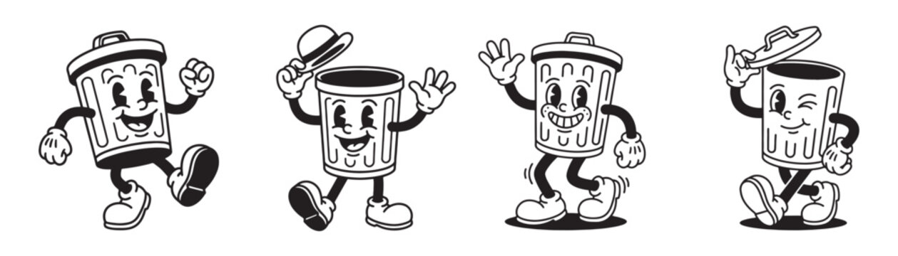 Trash Can Mascot Characters with Lid and Hat
