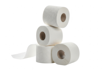 Stack of toilet paper rolls isolated on transparent background