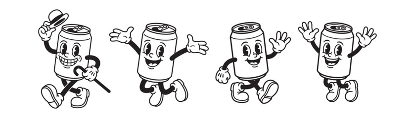 Soda Beverage Can Mascot Characters in 1930s Cartoon Style © trianatio