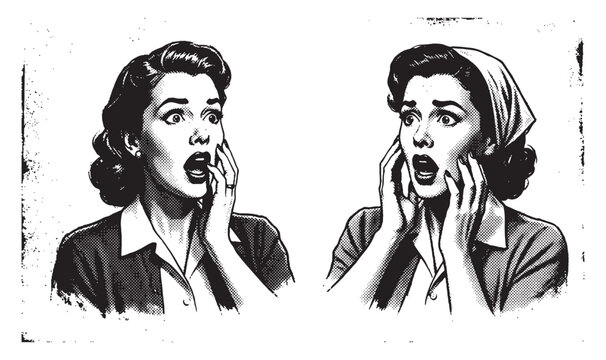 Shocked and Surprised Woman with Hands on Face