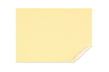 Yellow textured sticky blank note paper with curled torn corner for memo or reminder messaging, transparent background