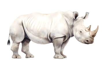 Obraz premium Realistic illustration of a standing rhinoceros against a white background