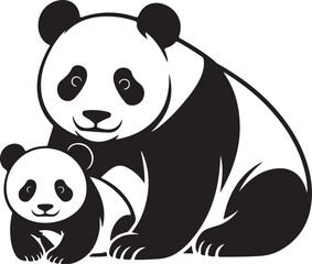 Obraz premium silhouette vector of panda and cub isolated with transparent background