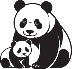 Fototapeta premium silhouette vector of panda and cub isolated with transparent background