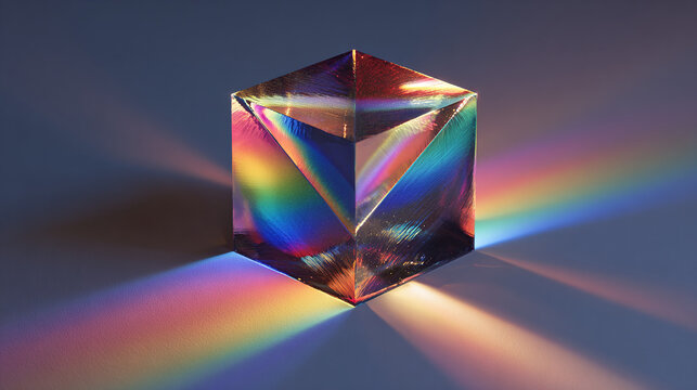A stunning image of a glass prism refracting light into a spectrum of colors