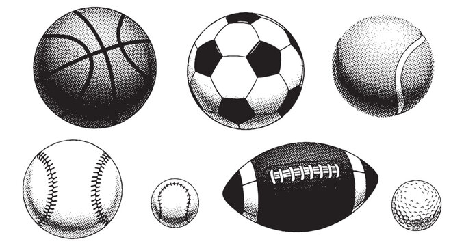 Various Sports Balls Including Basketball Soccer and Football