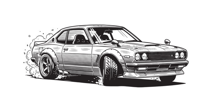Modified Japanese Sport Coupe Drifting with Tire Smoke