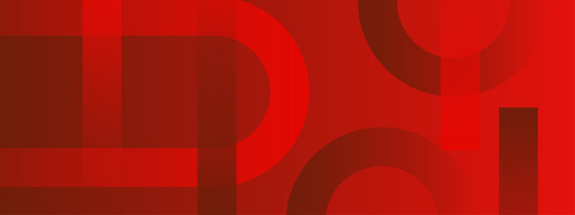 High-energy red layout with thick semi-circular lines and intersecting rectangles for a strong impact