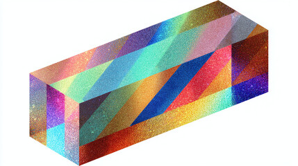 An abstract colorful geometric cube with different color lines and gradients. The image features a spectrum of colors