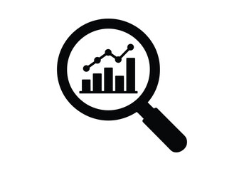 Magnifying glass with bar graph and line chart