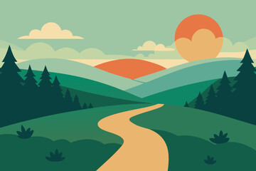 Obraz premium Minimal Countryside Valley Vector Illustration