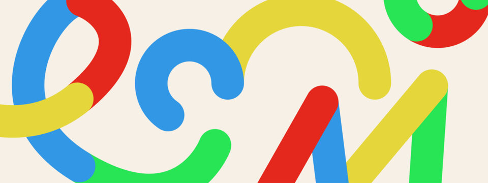 Playful design featuring interlocking red blue yellow and green curved tube shapes