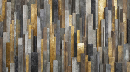 Abstract urban texture with vertical golden and gray rectangular shapes