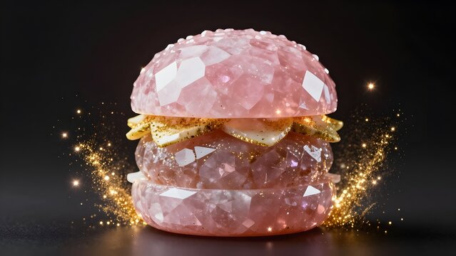 Burger en quartz rose sur fond noir
