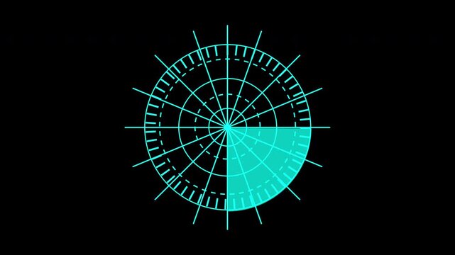 Sonar radar scanning with a blip on a black background. Suitable for technology, surveillance, security, monitoring, military, defense, radarrelated designs.