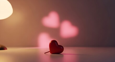 Red heart shape with projected light creating heart shadows on wall