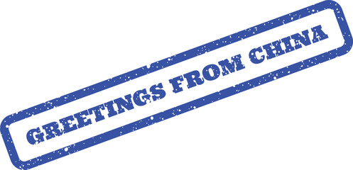 Grungy blue rubber stamp effect with GREETINGS FROM CHINA message suitable for travel correspondence © Mahmud
