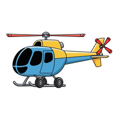 Cute cartoon helicopter, blue and yellow, isolated on white background