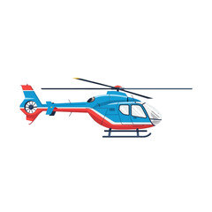 Fototapeta premium Blue and Red Helicopter Flying Isolated on White Background, Vector Illustration