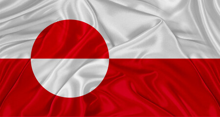 Realistic Greenland flag waving. Close up of flag of Greenland with cloth texture © IHERPHOTO