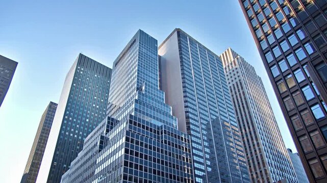 Mesmerizing View Highlights of the Beauty And Strength Of The City Architecture. Downtown Glass Towers, Modern Civilization. Daytime View of Modern Glass Skyscraper.