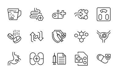 Fototapeta premium Supplements line icon set. droplet, supplement, ribbon, awareness, centrifuge, bone, marrow, line icon set. UI thin line icon pack.