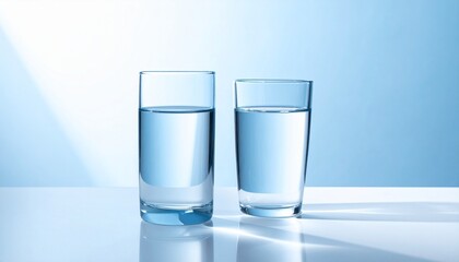 ミニマルな室内空間で撮影した透明なグラスの新鮮な水
