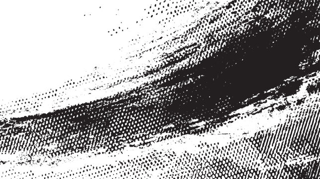 Dynamic black and white abstract background featuring bold brush strokes and halftone dot patterns creating a sense of movement and artistic energy for creative applications