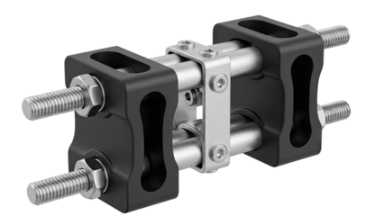 Black and Silver Mechanical Clamp with Bolts and Rods