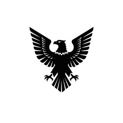 Obraz premium Bold Black Eagle Emblem Silhouette, Wings Spread Wide, Majestic Bird Icon