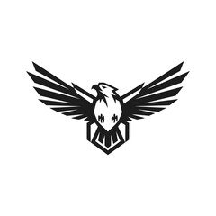 Fototapeta premium Stylized Eagle Crest Logo Design, Black and White, Wings Spread, Emblem Icon