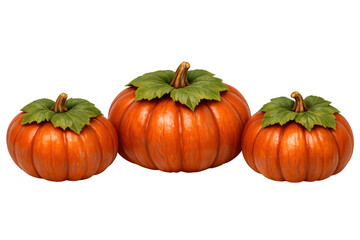 Obraz premium Three orange pumpkins adorn a transparent background, symbolizing the fall season, harvest celebrations, and upcoming holidays