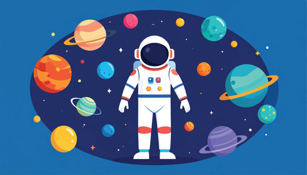 Astronaut in White Space Suit Floating.