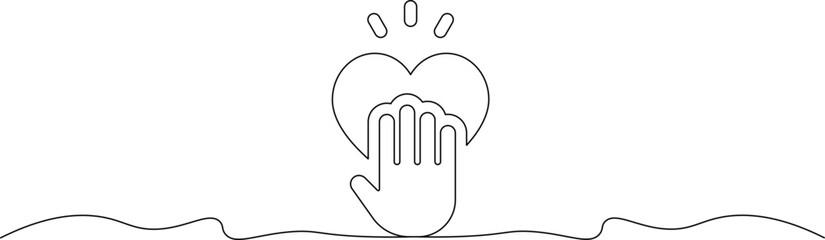 Obraz premium A minimalist line drawing of a hand cradling a heart with rays emanating from it on a simple wavy background