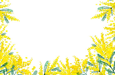 ミモザの水彩風イラストの背景フレーム