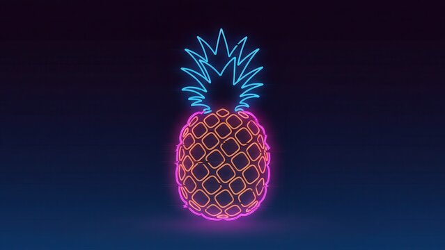 Vibrant neon pineapple glowing against a dark background with retro tropical aesthetic