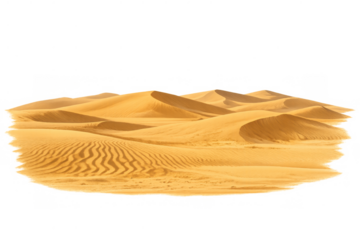 Desert sand dunes landscape with golden ripple texture, arid environment, dry climate background on transparent png