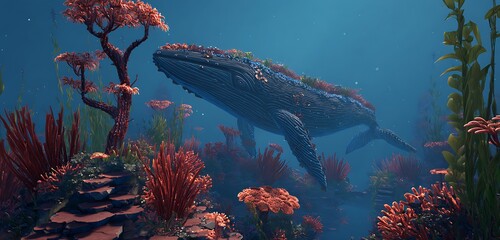 Dark Blue Whale-Back Climber With Coral Step Pads And Underwater-Themed Decor