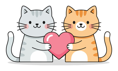 Fototapeta premium Cute Cat Couple Holding Heart Vector Illustration for Valentine’s Day