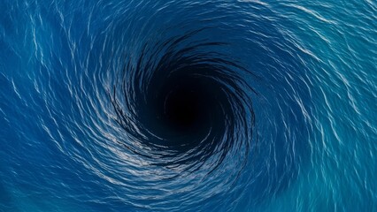 Dramatic ocean whirlpool forming powerful swirling water vortex in deep blue sea surface