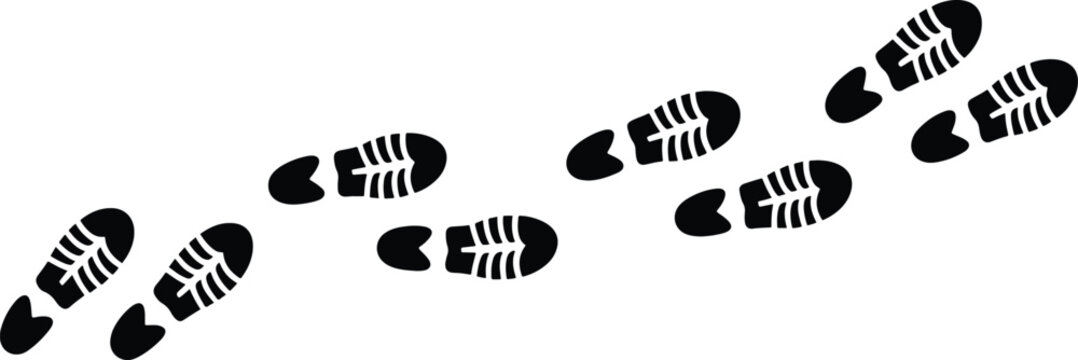 Black Footprints Walking Path on Transparent Background