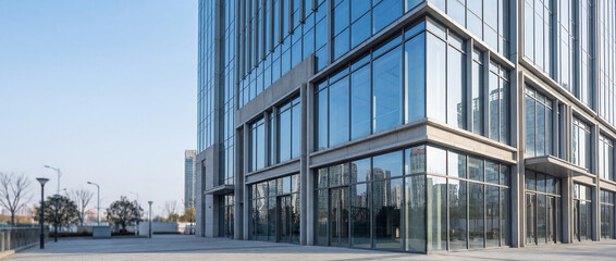 Modern Office Building Exterior with Glass Facade and Urban Architecture