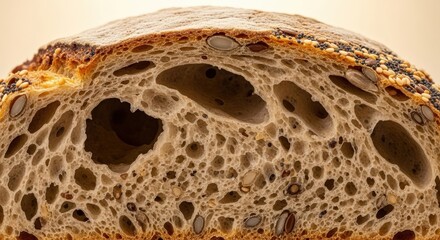 Sliced Bread Macro Texture Close-Up Seeds Loaf Rustic Grainy Food Photography Bakery Gourmet Food Healthy Artisan Food