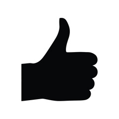 Silhouette of a thumbs up hand gesture on white background