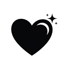 Black heart silhouette with sparkles on a white background