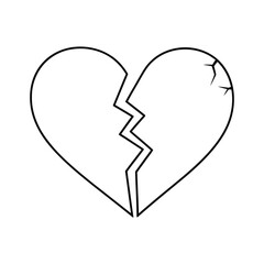 Broken heart line art with jagged edges and cracks
