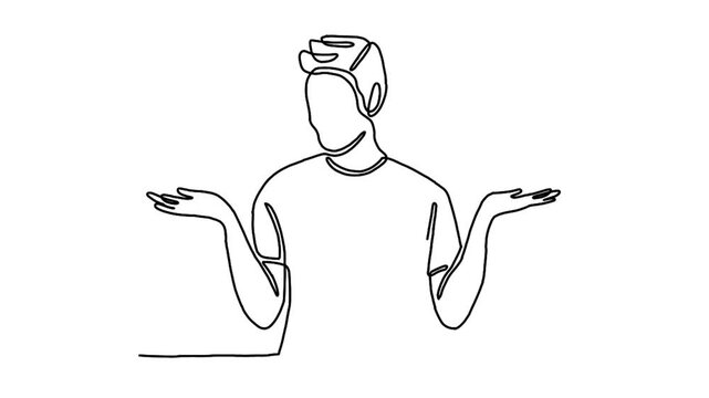 Continue line animation of man thinking of choices